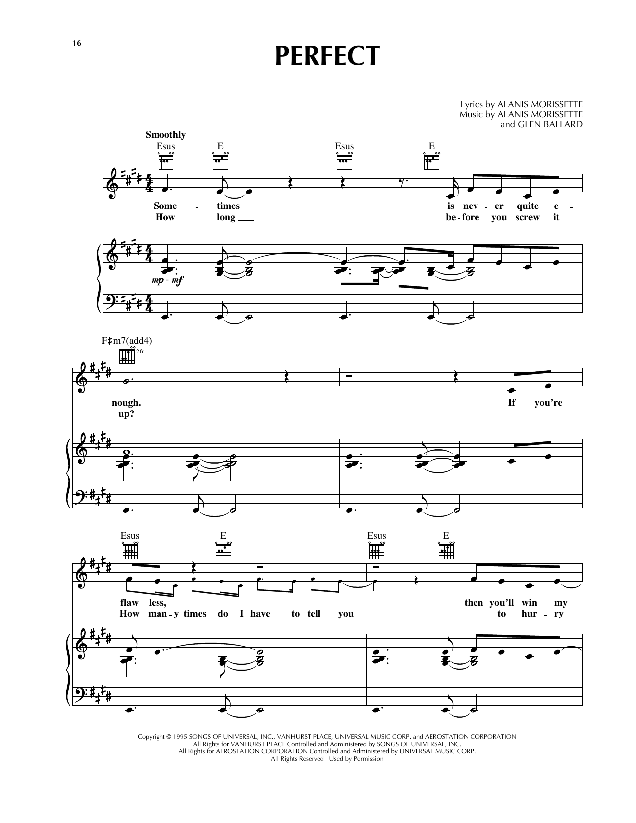 Preview Alanis Morissette Perfect Pop sheet music, notes and chords for Piano, Vocal & Guitar (Right-Hand Melody), SKU: 33516 Perfect sheet music