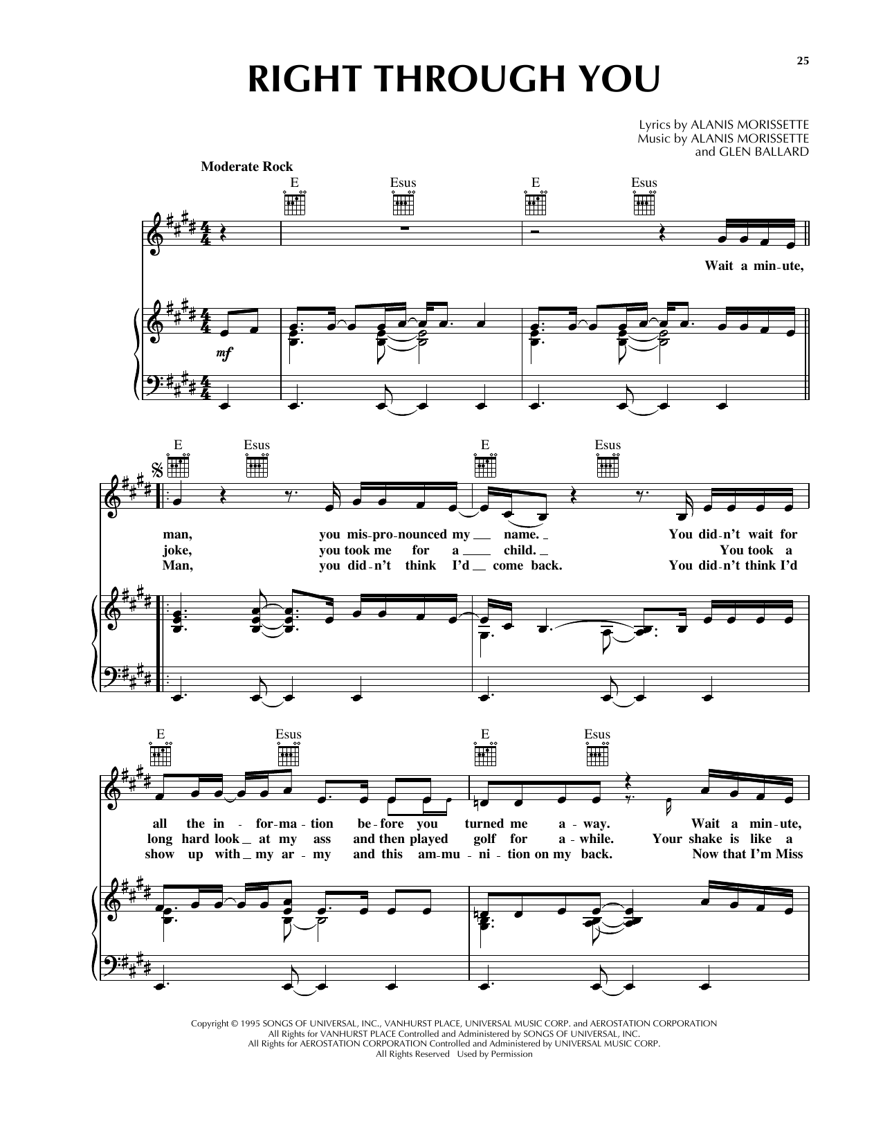 Alanis Morissette Right Through You Sheet Music Download Pdf Score