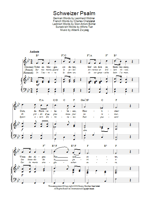 Alberik Zwyssig Schweizer Psalm (Swiss National Anthem) Sheet Music Notes & Chords for Piano, Vocal & Guitar (Right-Hand Melody) - Download or Print PDF
