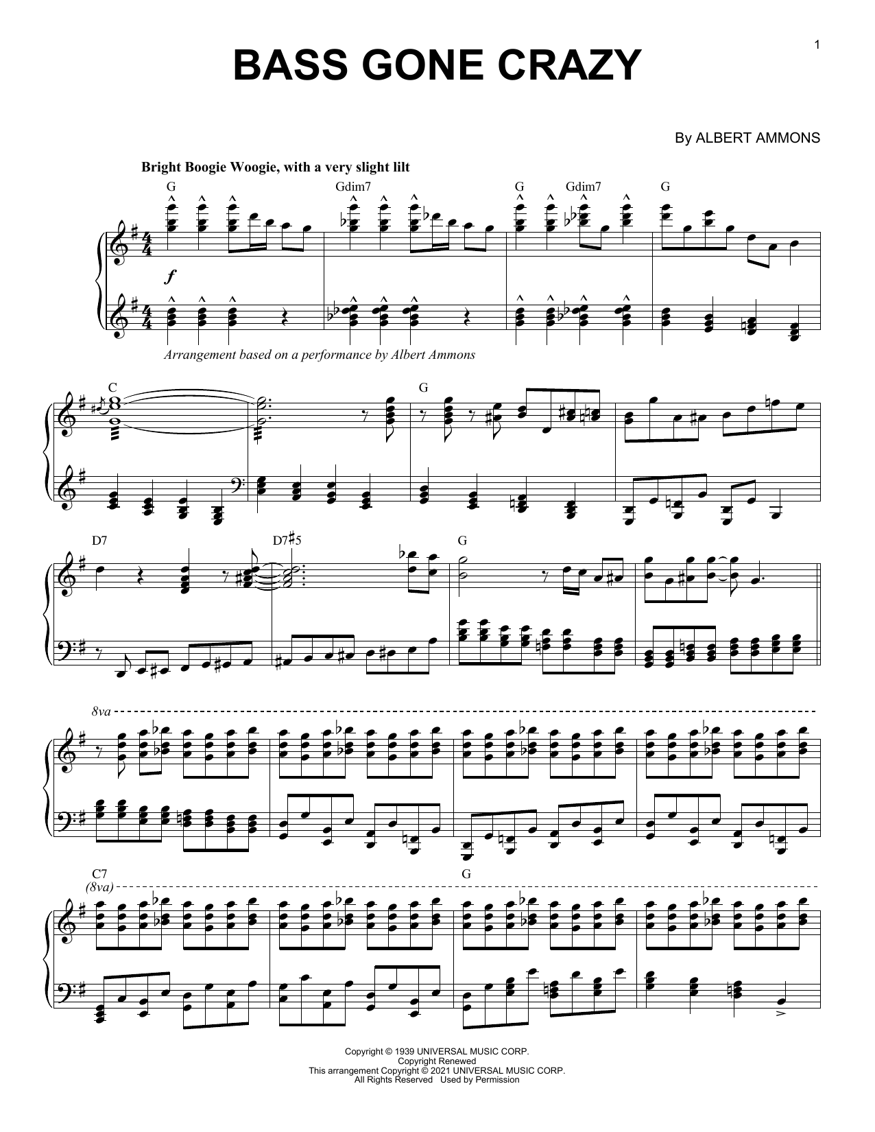 Albert Ammons Bass Gone Crazy (arr. Brent Edstrom) Sheet Music Notes & Chords for Piano Solo - Download or Print PDF