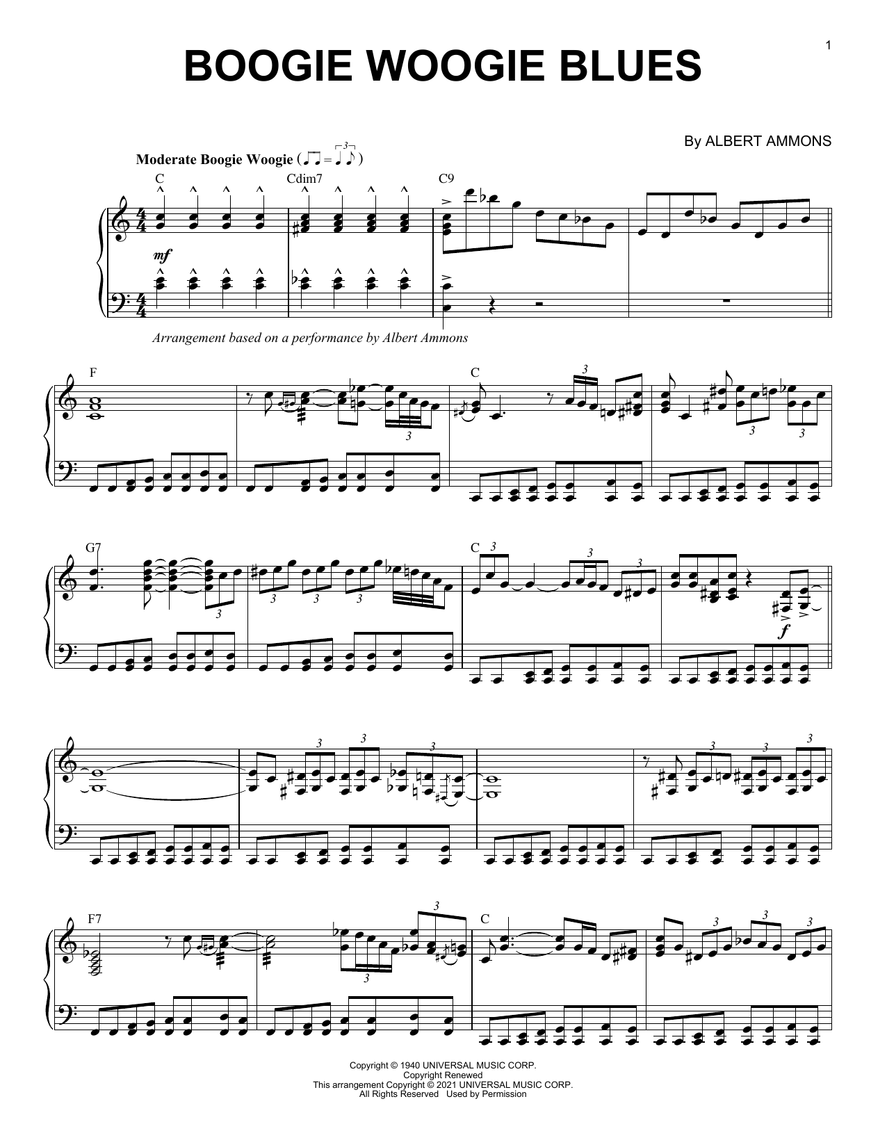 Albert Ammons Boogie Woogie Blues (arr. Brent Edstrom) Sheet Music Notes & Chords for Piano Solo - Download or Print PDF