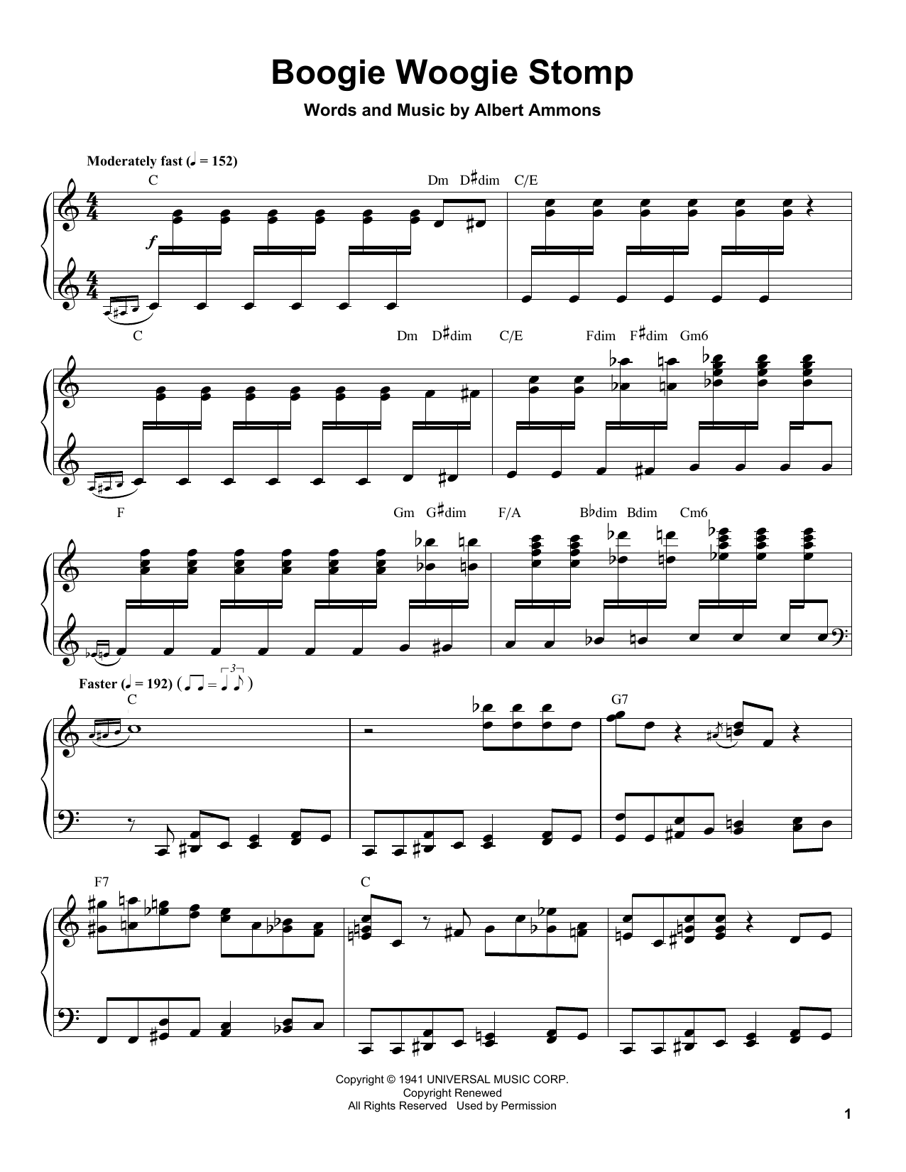 Albert Ammons Boogie Woogie Stomp Sheet Music Notes & Chords for Piano Transcription - Download or Print PDF