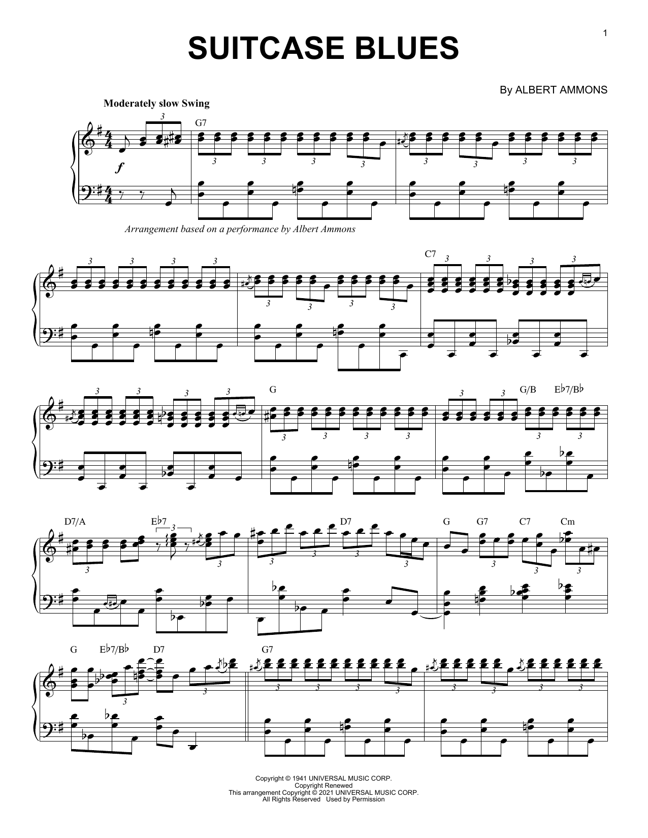 Albert Ammons Suitcase Blues (arr. Brent Edstrom) Sheet Music Notes & Chords for Piano Solo - Download or Print PDF
