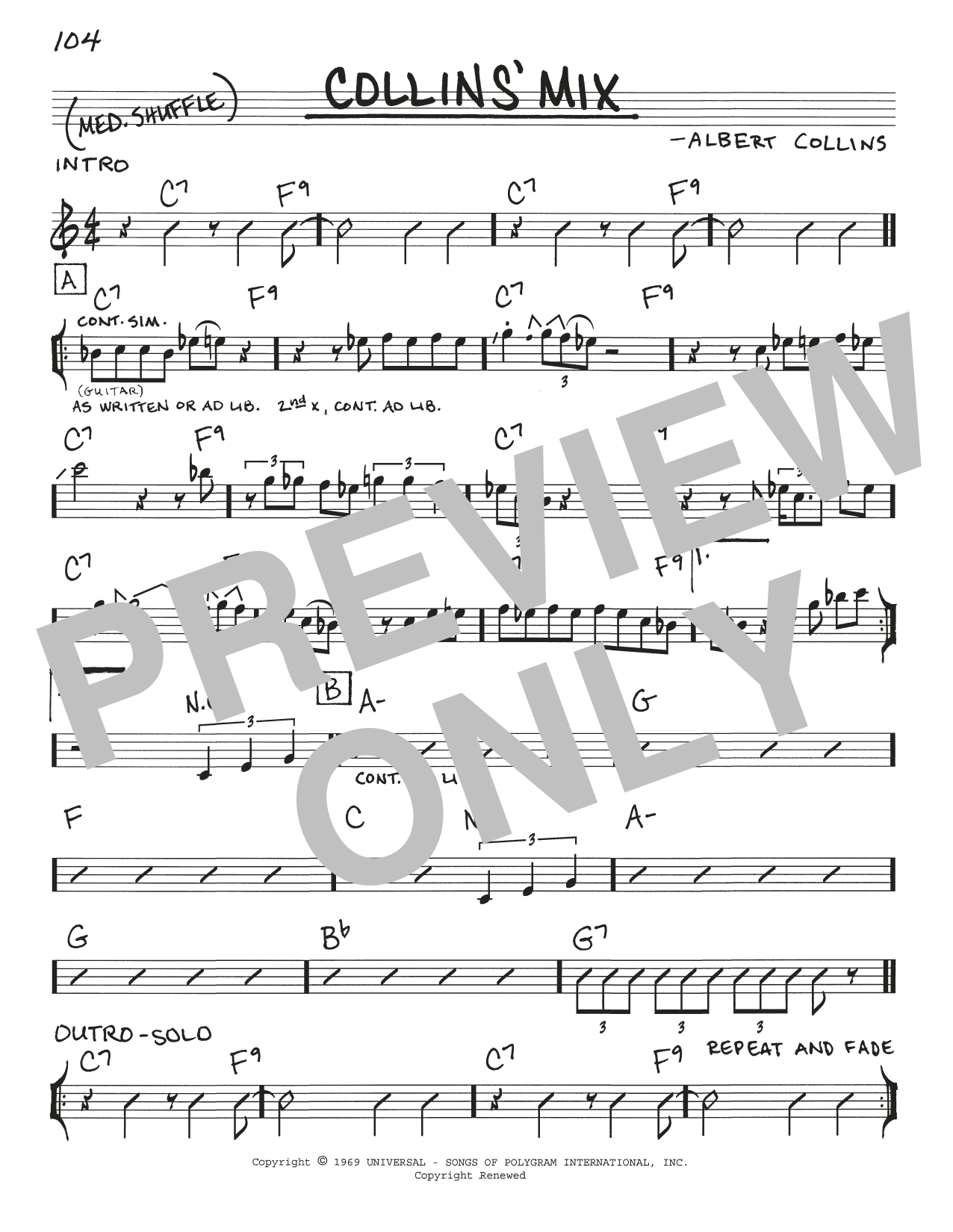 Albert Collins Collins' Mix Sheet Music Notes & Chords for Real Book – Melody, Lyrics & Chords - Download or Print PDF