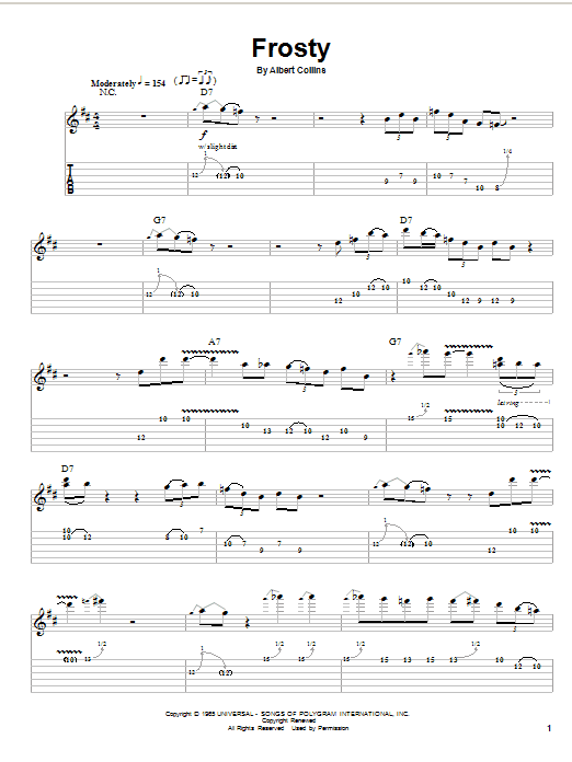 Albert Collins Frosty Sheet Music Notes & Chords for Guitar Tab Play-Along - Download or Print PDF