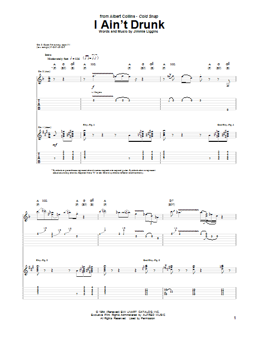 Albert Collins I Ain't Drunk Sheet Music Notes & Chords for Guitar Tab - Download or Print PDF Albert Collins I Ain't Drunk Sheet Music Notes & Chords for Guitar Tab - Download or Print PDF