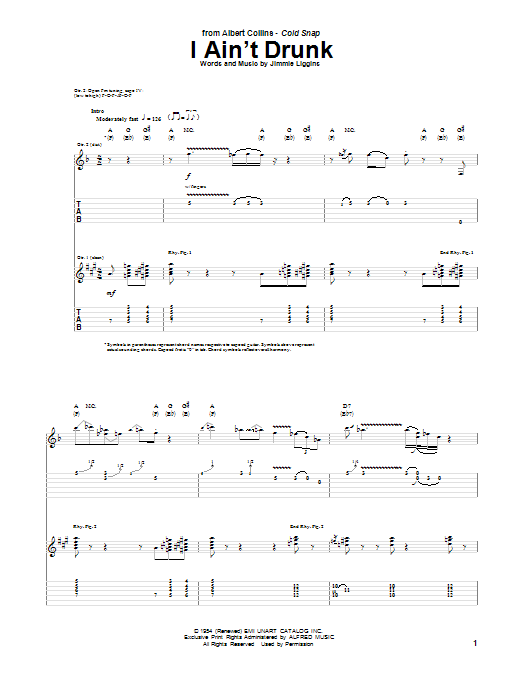 Albert Collins I Ain't Drunk Sheet Music Notes & Chords for Guitar Tab - Download or Print PDF