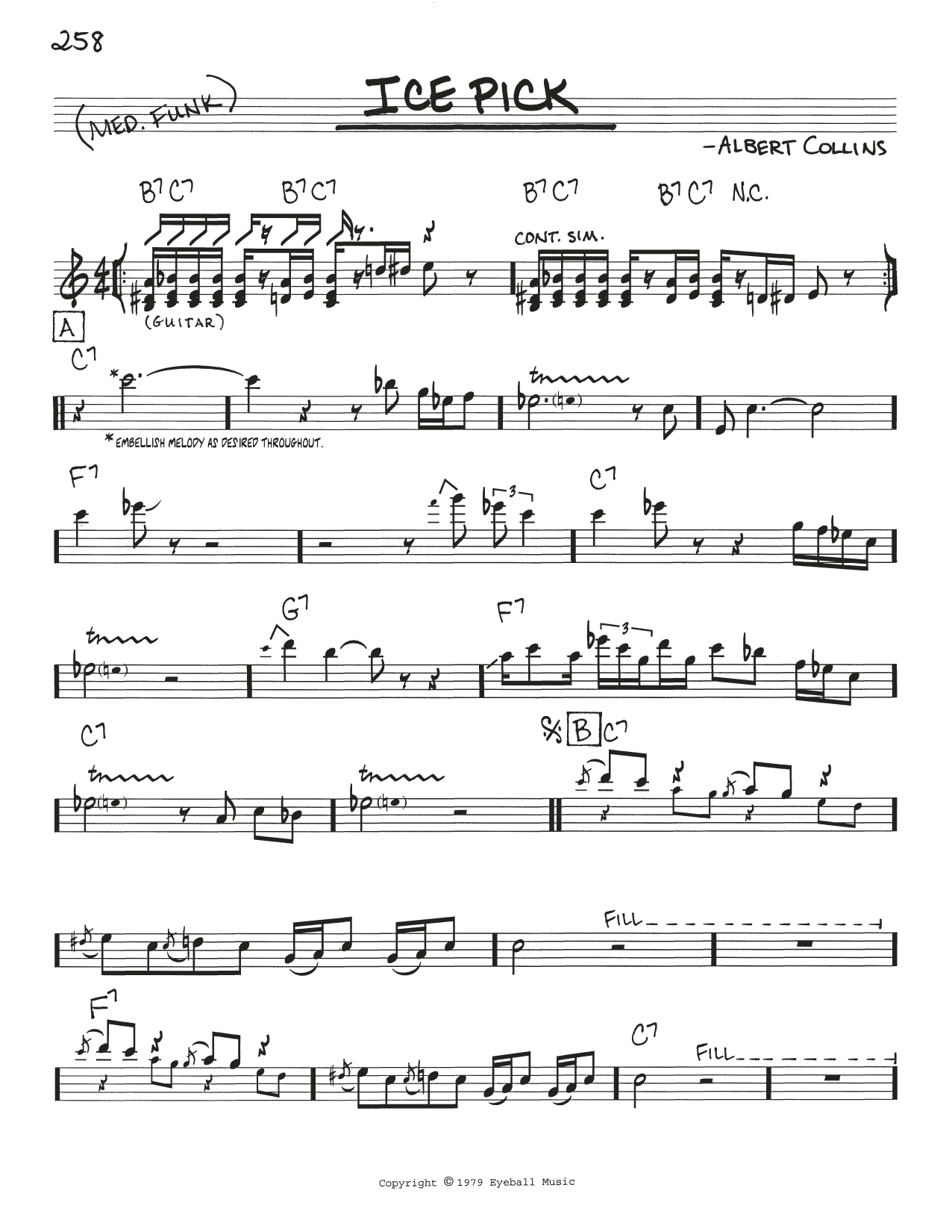 Albert Collins Ice Pick Sheet Music Notes & Chords for Real Book – Melody, Lyrics & Chords - Download or Print PDF
