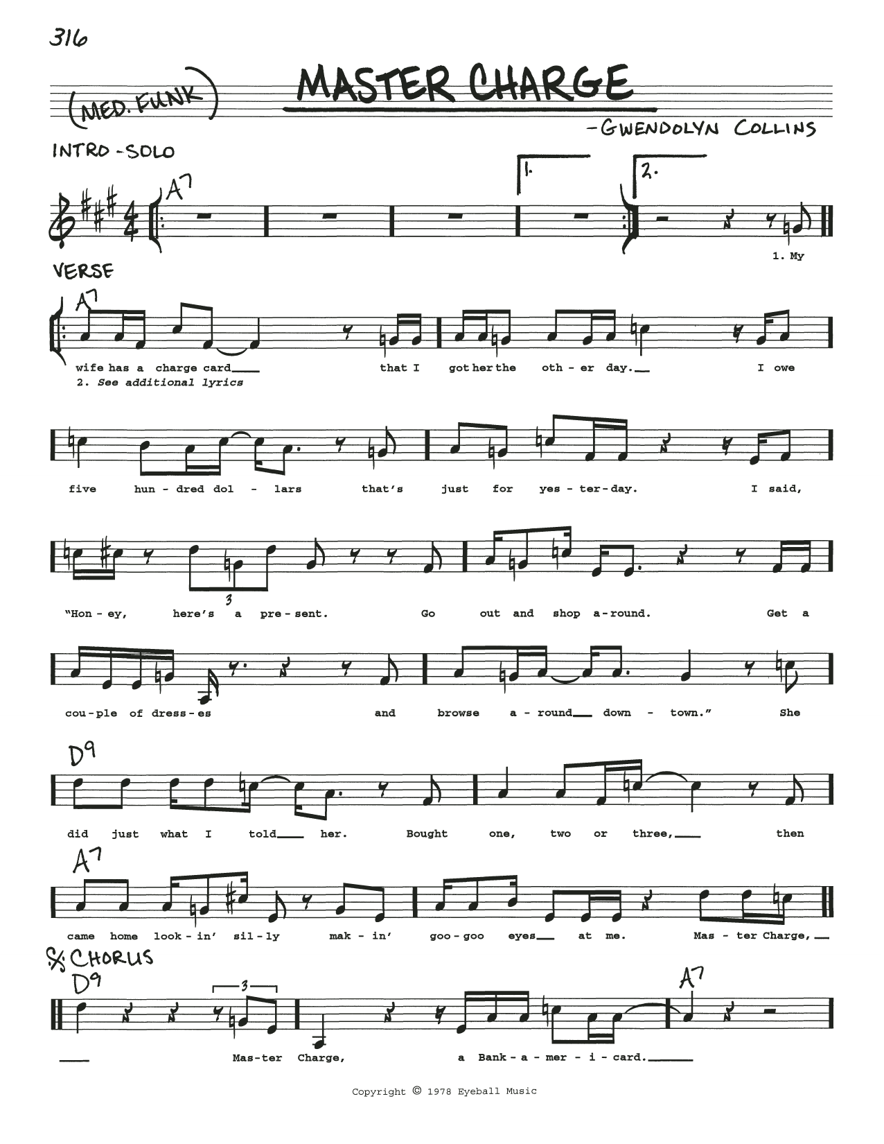 Albert Collins Master Charge Sheet Music Notes & Chords for Real Book – Melody, Lyrics & Chords - Download or Print PDF