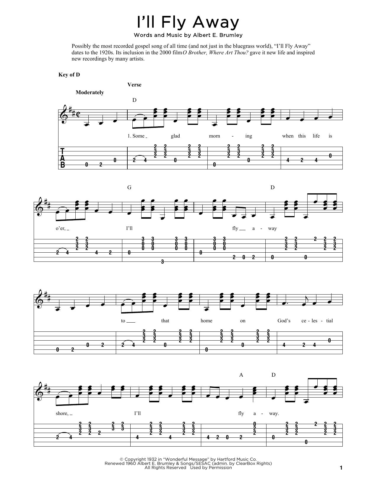 Albert E. Brumley I'll Fly Away (arr. Fred Sokolow) Sheet Music Notes & Chords for Solo Guitar Tab - Download or Print PDF
