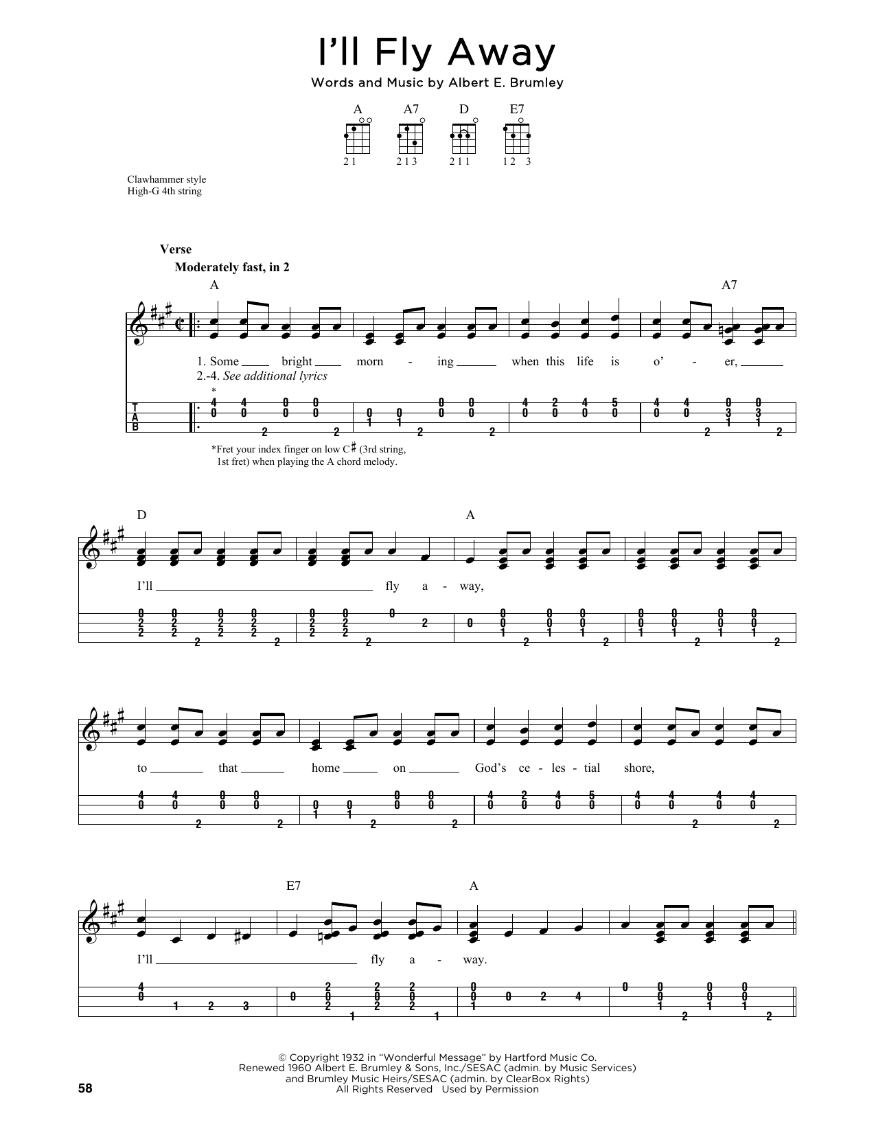 Albert E. Brumley I'll Fly Away (arr. Jim Schustedt) Sheet Music Notes & Chords for Ukulele - Download or Print PDF Albert E. Brumley I'll Fly Away (arr. Jim Schustedt) Sheet Music Notes & Chords for Ukulele - Download or Print PDF