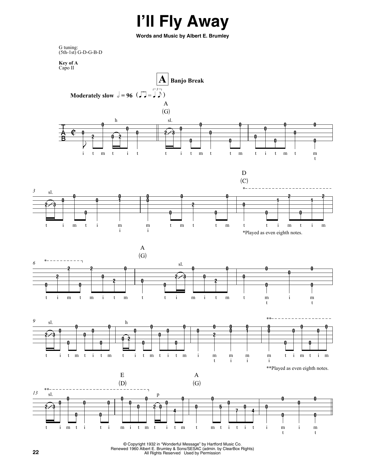 Albert E. Brumley I'll Fly Away Sheet Music Notes & Chords for Mandolin - Download or Print PDF