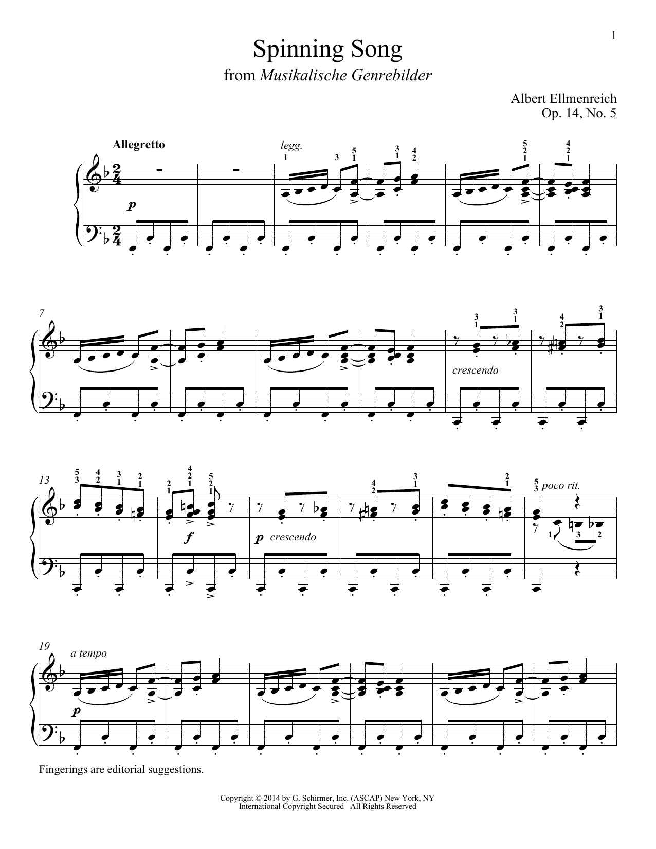 Richard Walters Spinning Song Sheet Music Notes & Chords for Piano - Download or Print PDF