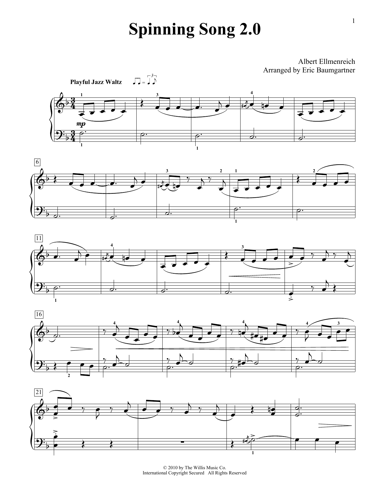 Albert Ellmenreich Spinning Song Sheet Music Notes & Chords for Educational Piano - Download or Print PDF