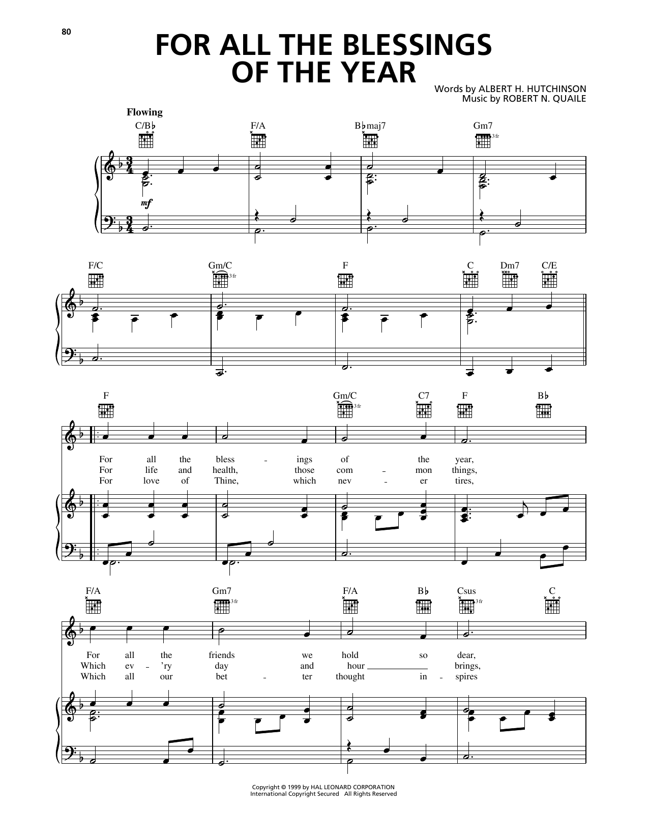 Albert H. Hutchinson For All The Blessings Of The Year Sheet Music Notes & Chords for Piano, Vocal & Guitar Chords (Right-Hand Melody) - Download or Print PDF