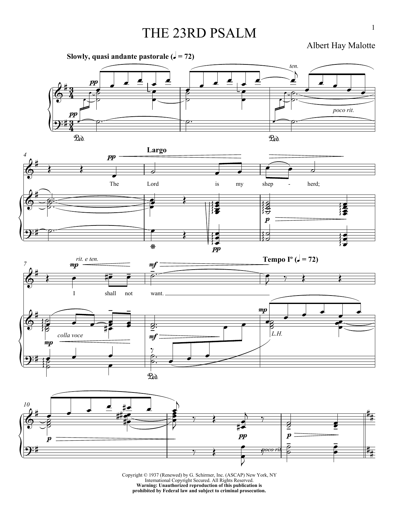 Albert H. Malotte The 23rd Psalm Sheet Music Notes & Chords for Piano & Vocal - Download or Print PDF