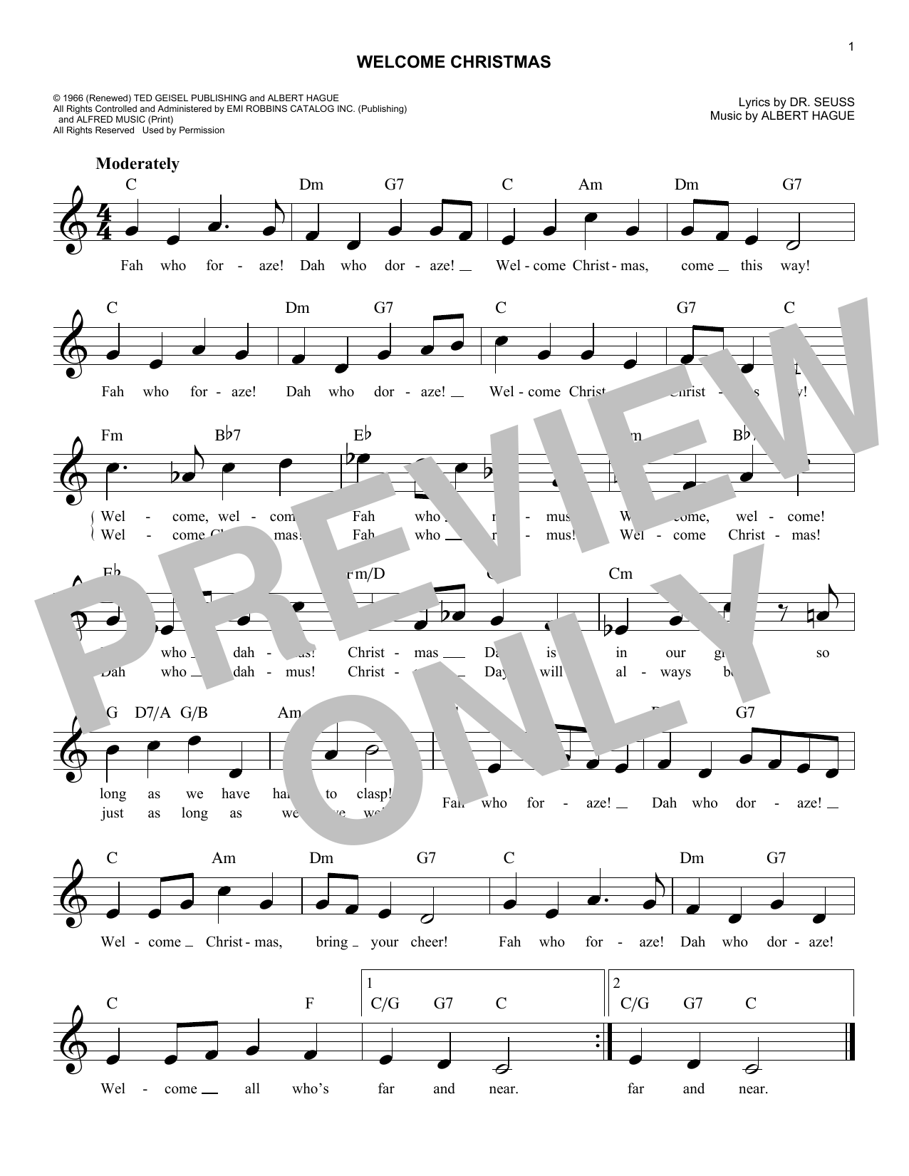 Albert Hague Welcome Christmas Sheet Music Notes & Chords for Melody Line, Lyrics & Chords - Download or Print PDF