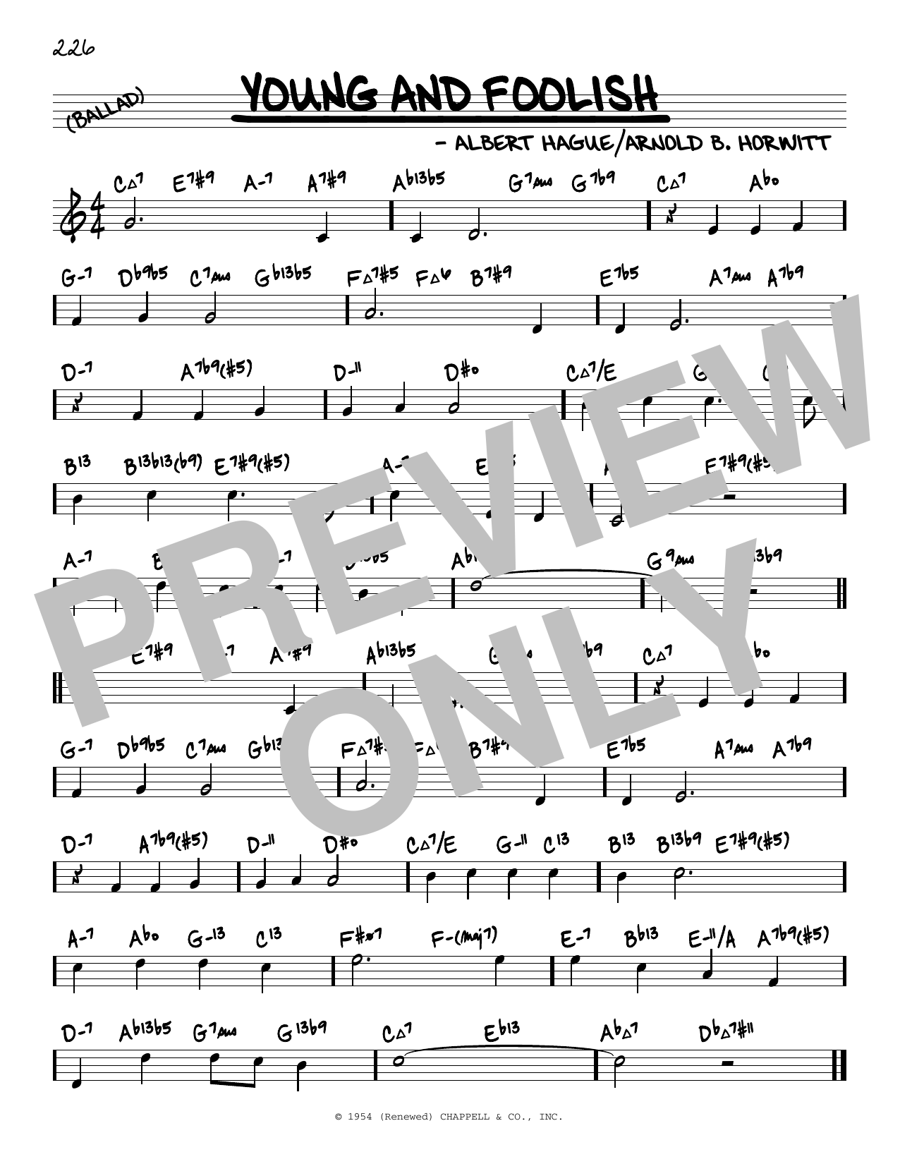 Albert Hague Young And Foolish (arr. David Hazeltine) Sheet Music Notes & Chords for Real Book – Enhanced Chords - Download or Print PDF