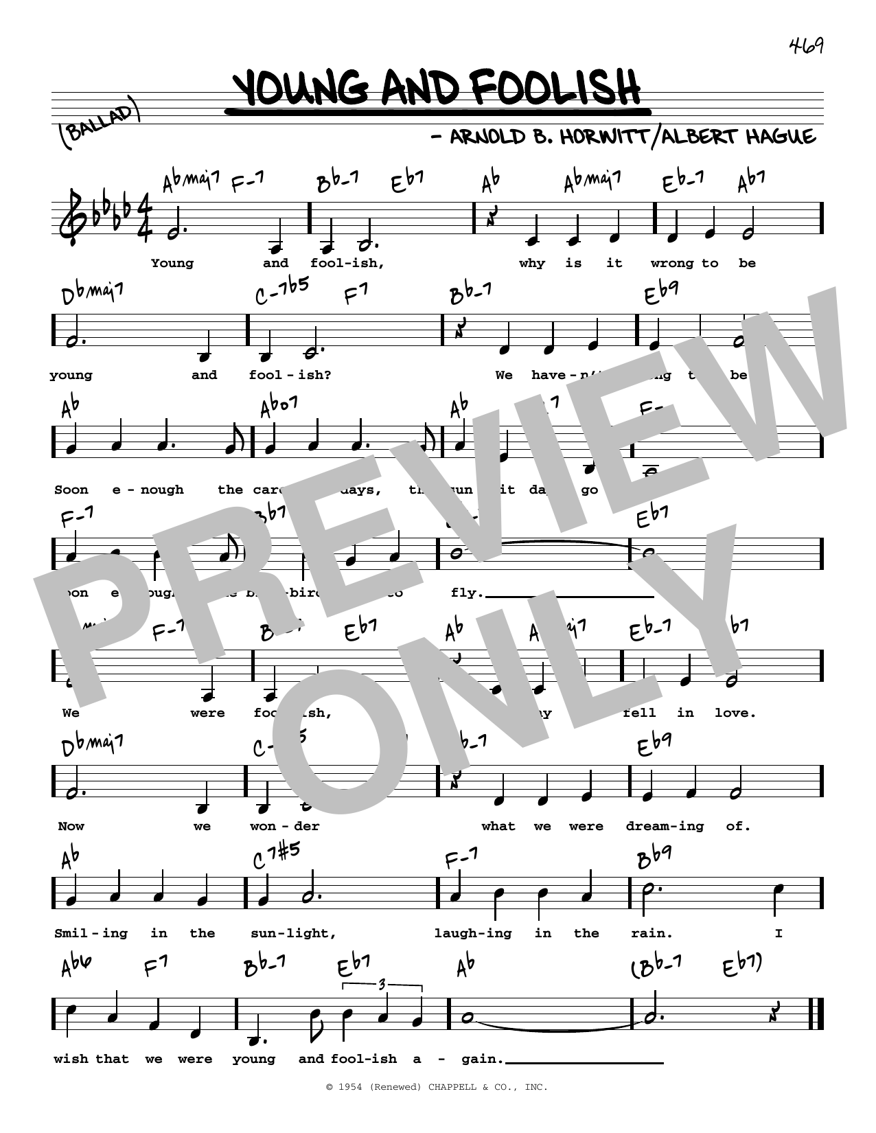 Albert Hague Young And Foolish (Low Voice) Sheet Music Notes & Chords for Real Book – Melody, Lyrics & Chords - Download or Print PDF