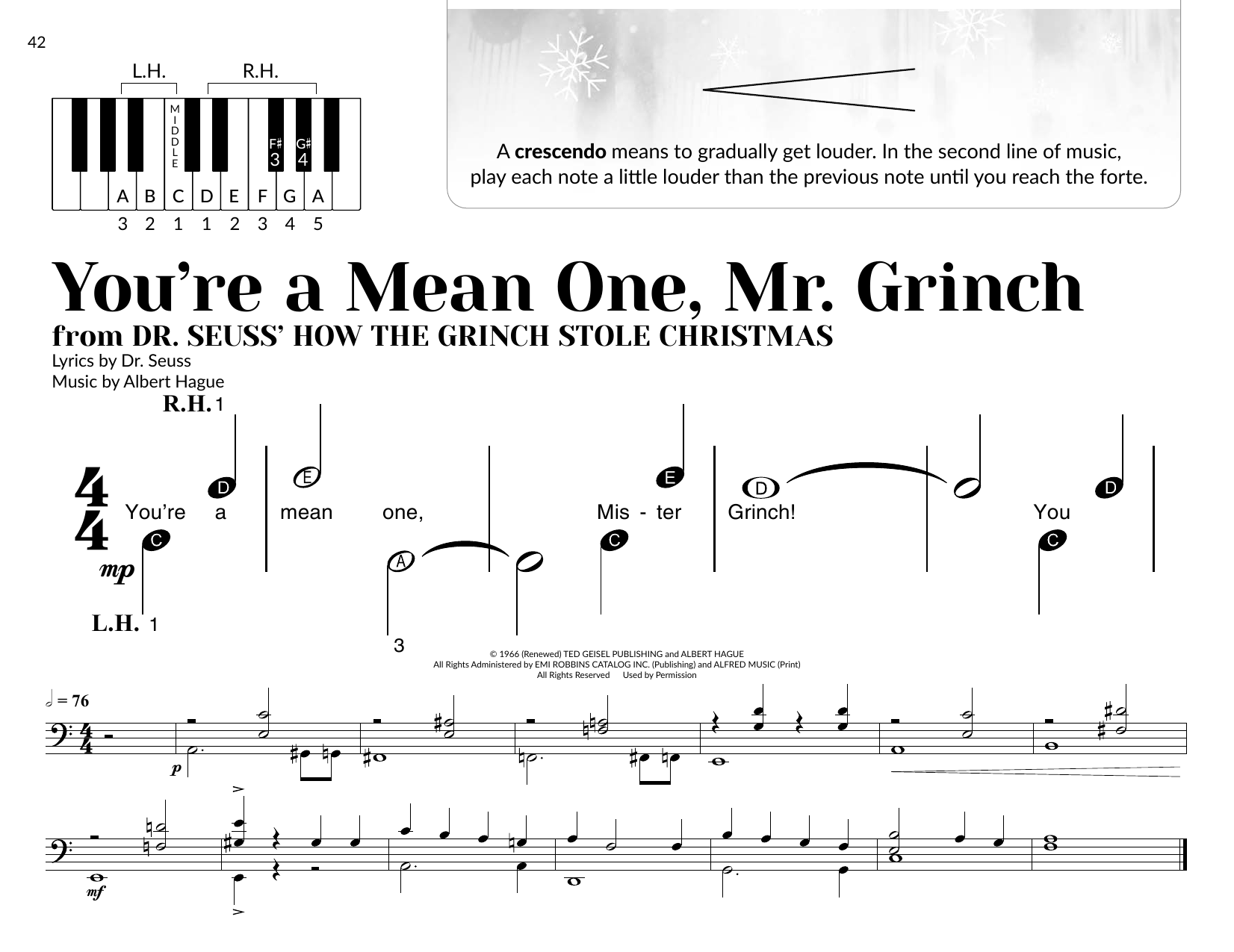 Albert Hague You're A Mean One, Mr. Grinch (arr. Brittany McCorriston) Sheet Music Notes & Chords for Very Beginner Piano - Download or Print PDF