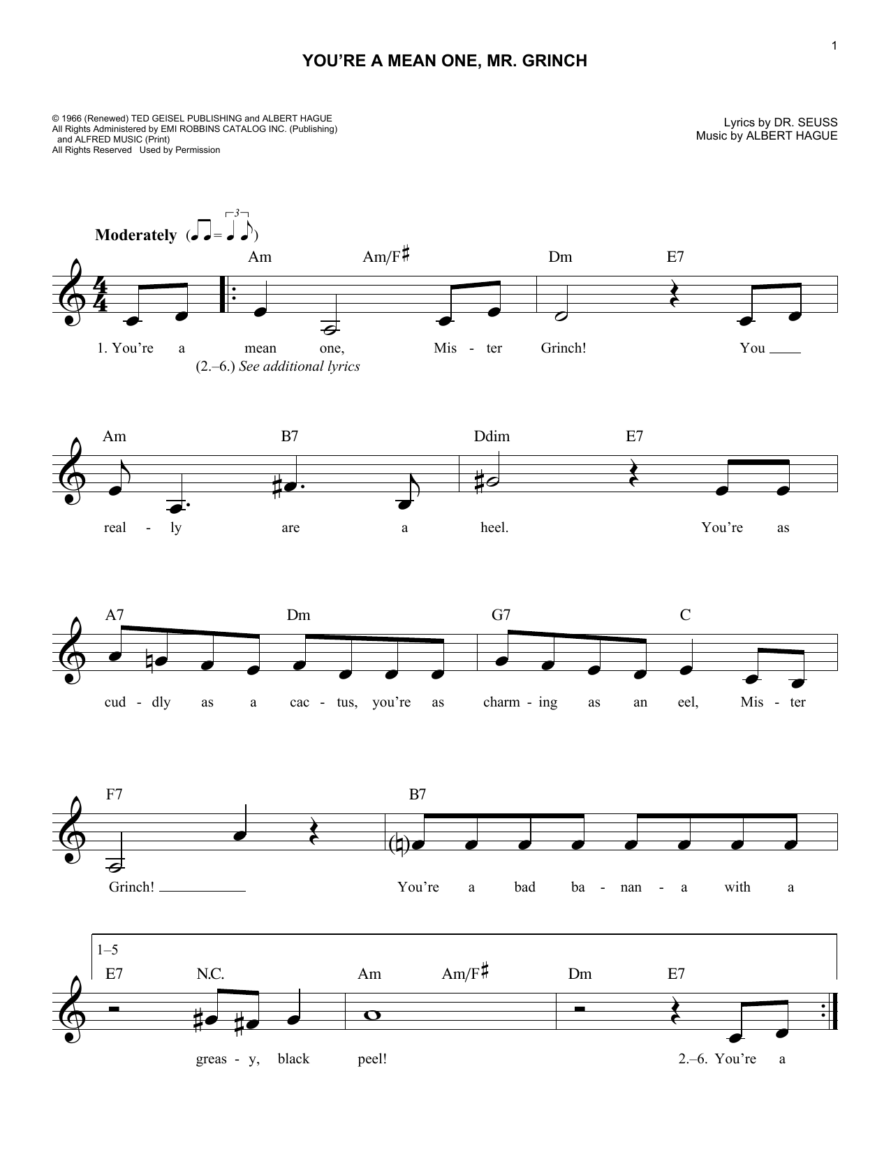 Albert Hague You're A Mean One, Mr. Grinch Sheet Music Notes & Chords for Marimba Solo - Download or Print PDF