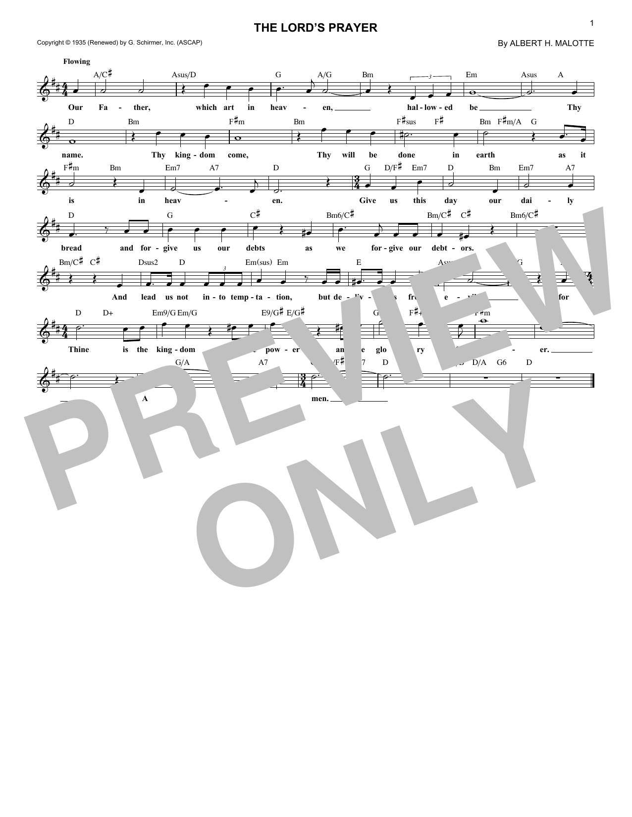 Albert H. Malotte The Lord's Prayer Sheet Music Notes & Chords for Lead Sheet / Fake Book - Download or Print PDF