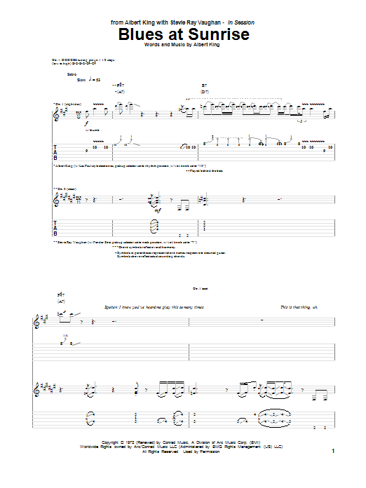 Albert King & Stevie Ray Vaughan Blues At Sunrise Sheet Music Notes & Chords for Guitar Tab - Download or Print PDF