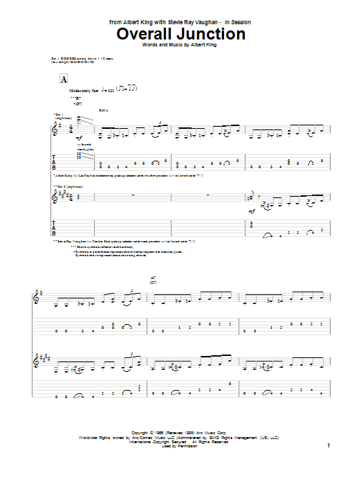 Albert King & Stevie Ray Vaughan Overall Junction Sheet Music Notes & Chords for Guitar Tab - Download or Print PDF Albert King & Stevie Ray Vaughan Overall Junction Sheet Music Notes & Chords for Guitar Tab - Download or Print PDF