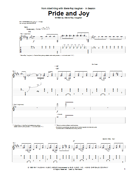 Albert King & Stevie Ray Vaughan Pride And Joy Sheet Music Notes & Chords for Guitar Tab - Download or Print PDF
