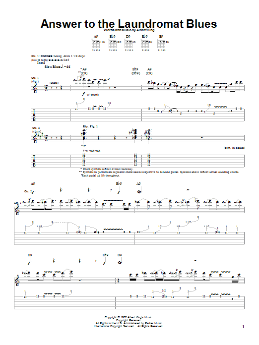 Albert King Answer To The Laundromat Blues Sheet Music Notes & Chords for Guitar Tab - Download or Print PDF