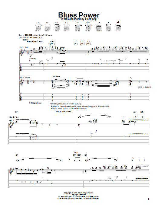 Albert King Blues Power Sheet Music Notes & Chords for Lyrics & Chords - Download or Print PDF