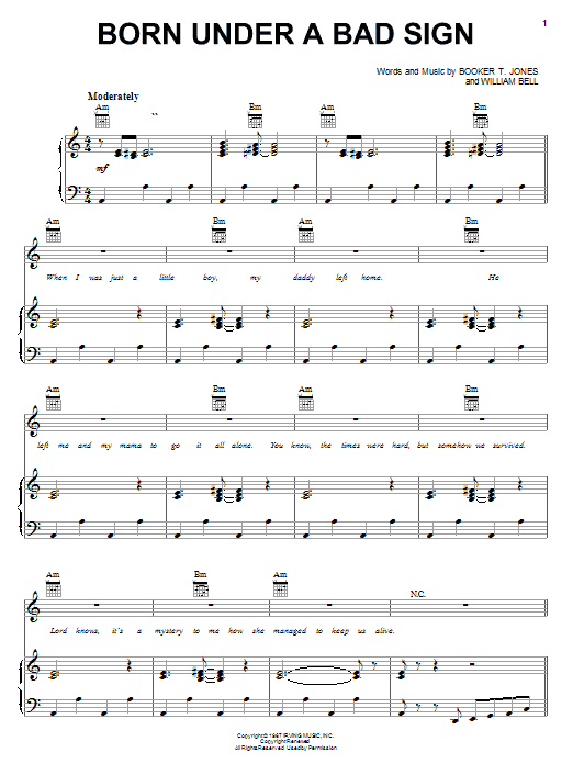 Albert King Born Under A Bad Sign sheet music notes and chords. Download Printable PDF.