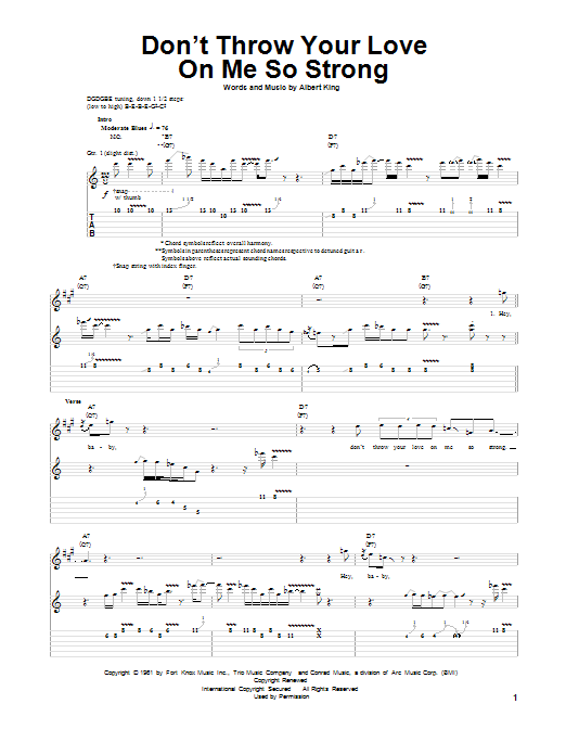 Albert King Don't Throw Your Love On Me So Strong Sheet Music Notes & Chords for Lyrics & Chords - Download or Print PDF