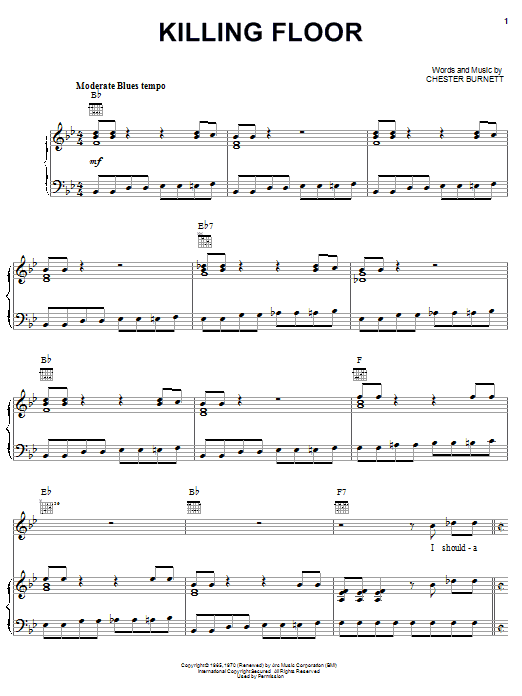 Albert King Killing Floor Sheet Music Notes & Chords for Piano, Vocal & Guitar (Right-Hand Melody) - Download or Print PDF