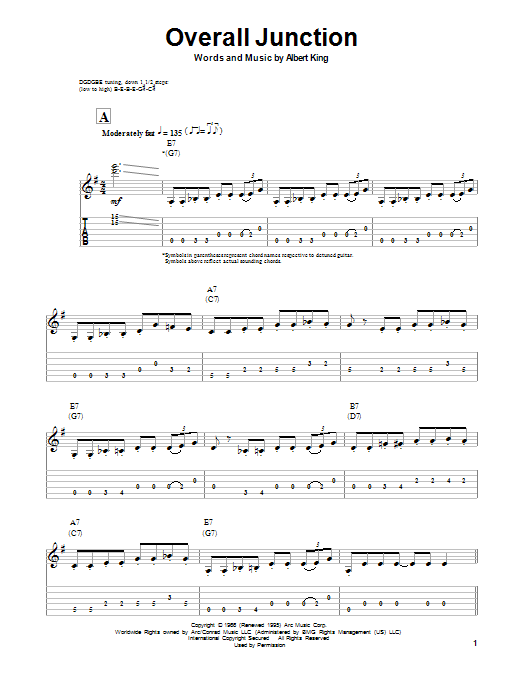 Albert King Overall Junction Sheet Music Notes & Chords for Guitar Tab Play-Along - Download or Print PDF