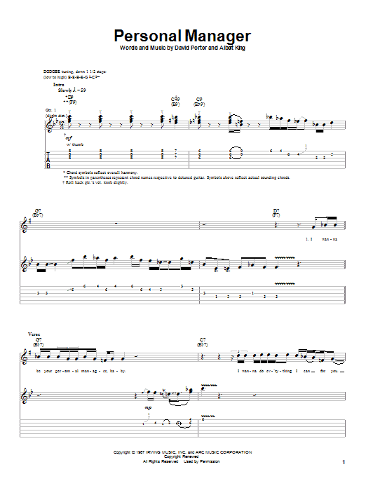 Albert King Personal Manager Sheet Music Notes & Chords for Guitar Tab - Download or Print PDF