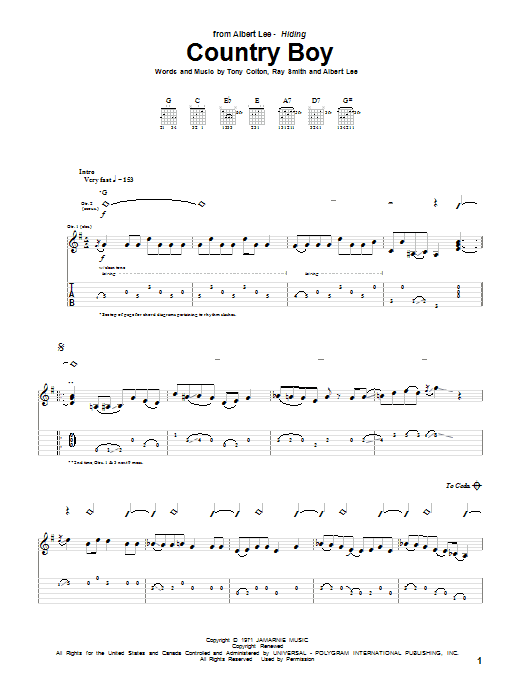 Albert Lee Country Boy Sheet Music Notes & Chords for Guitar Tab - Download or Print PDF