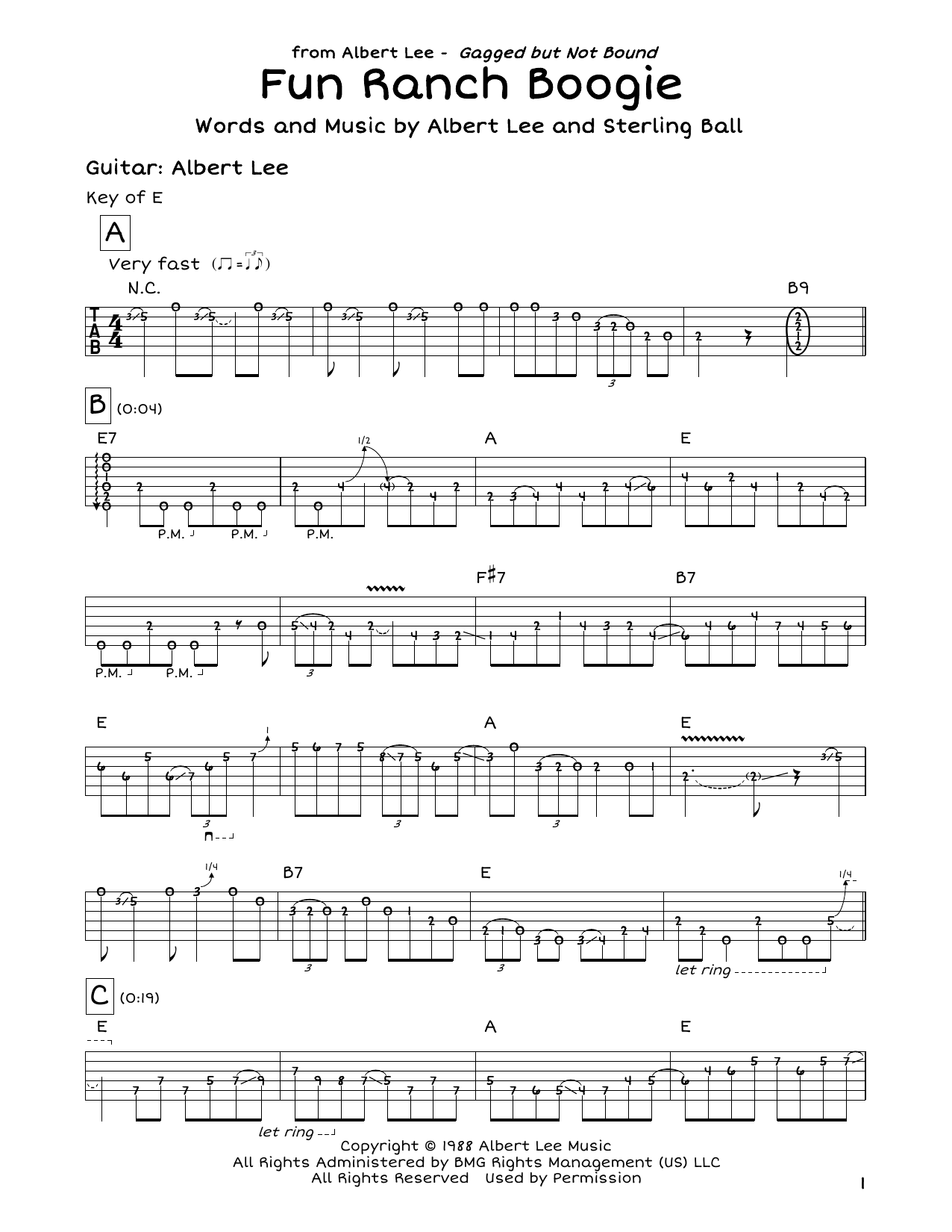 Albert Lee Fun Ranch Boogie Sheet Music Notes & Chords for Guitar Tab - Download or Print PDF