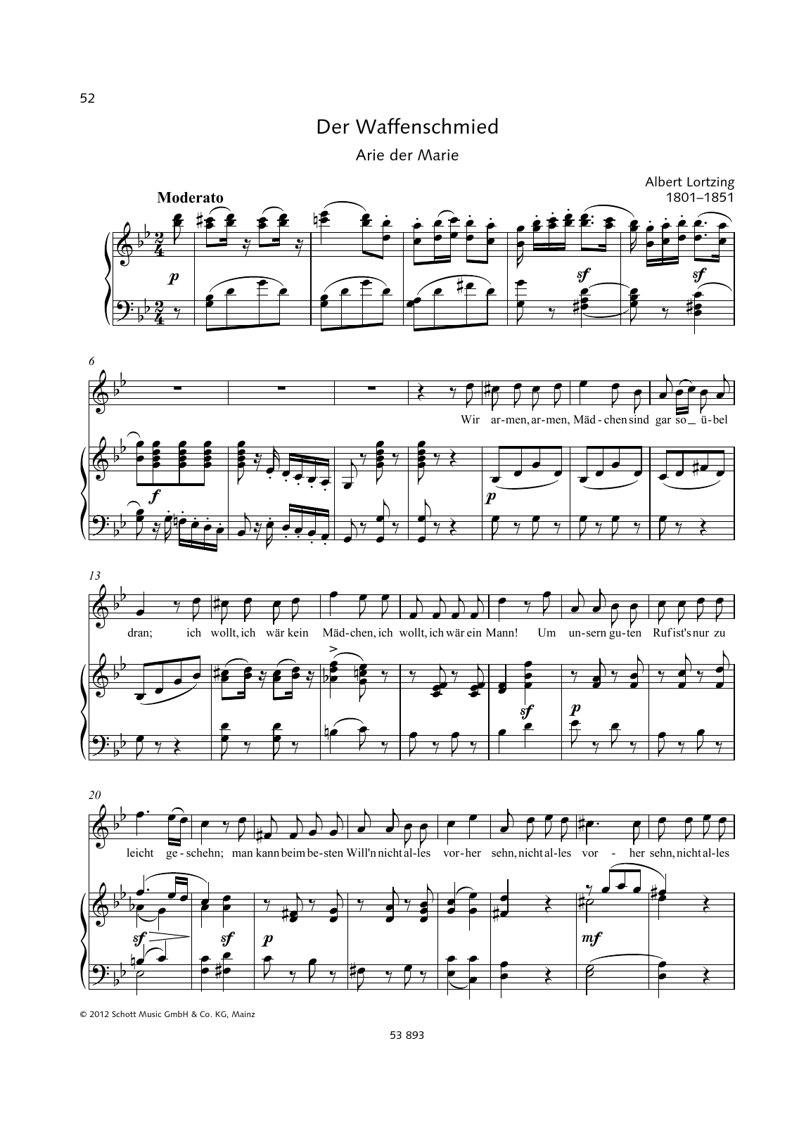 Albert Lortzing Wir armen, armen Mädchen Sheet Music Notes & Chords for Piano & Vocal - Download or Print PDF