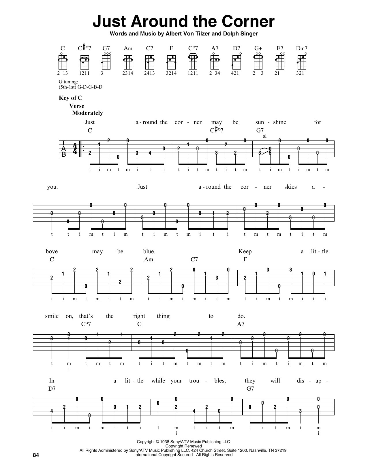 Albert Von Tilzer Just Around The Corner Sheet Music Notes & Chords for Banjo - Download or Print PDF