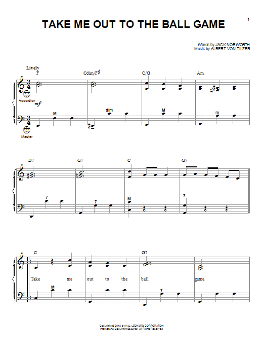 Gary Meisner Take Me Out To The Ball Game Sheet Music Notes & Chords for Accordion - Download or Print PDF