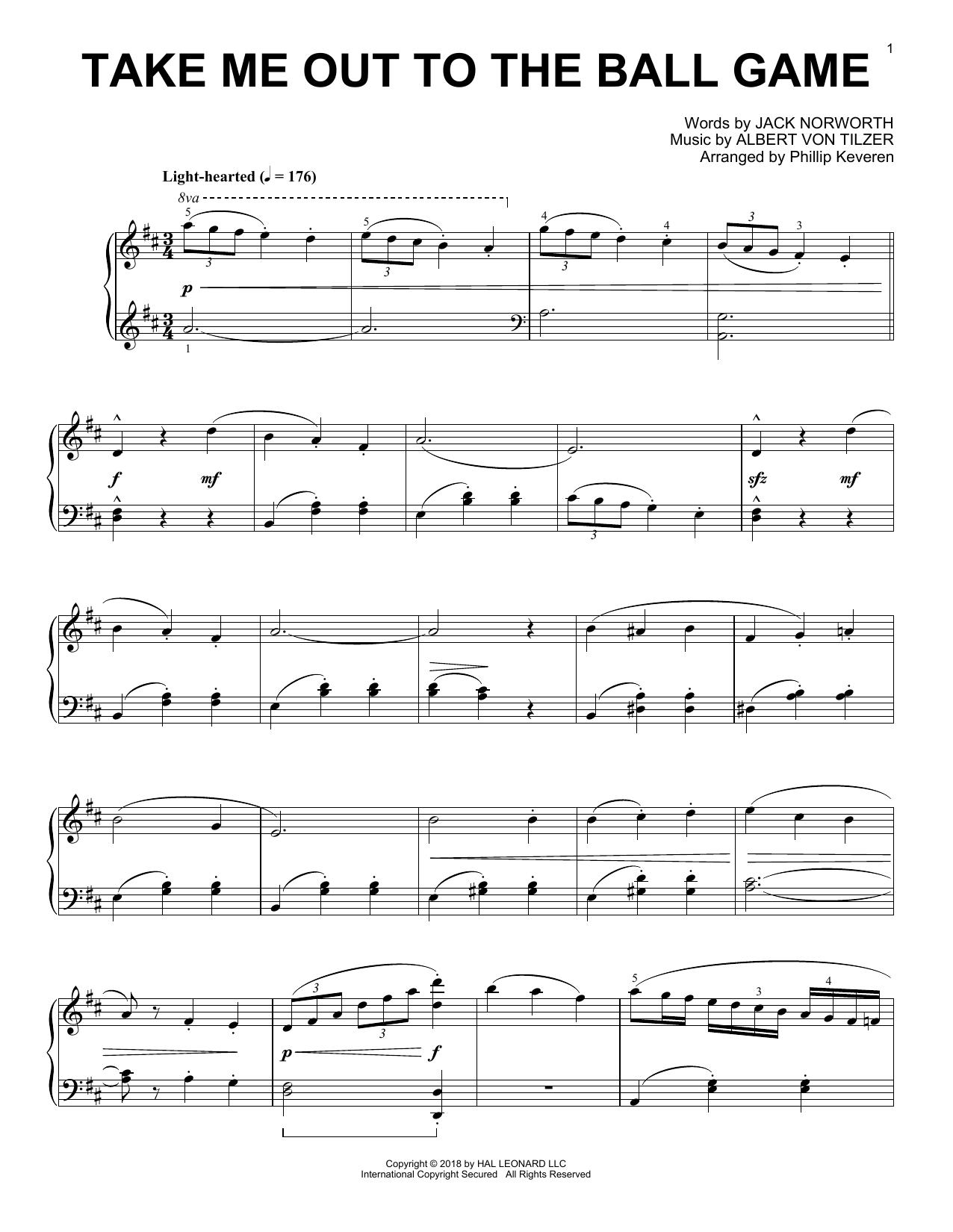 Albert von Tilzer Take Me Out To The Ball Game [Jazz version] (arr. Phillip Keveren) Sheet Music Notes & Chords for Piano - Download or Print PDF