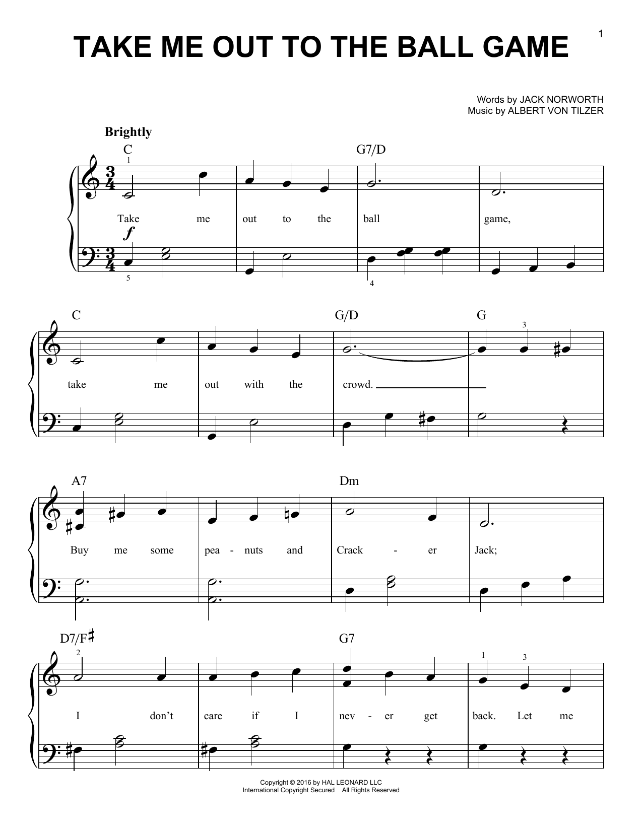 Albert von Tilzer Take Me Out To The Ball Game Sheet Music Notes & Chords for Voice - Download or Print PDF