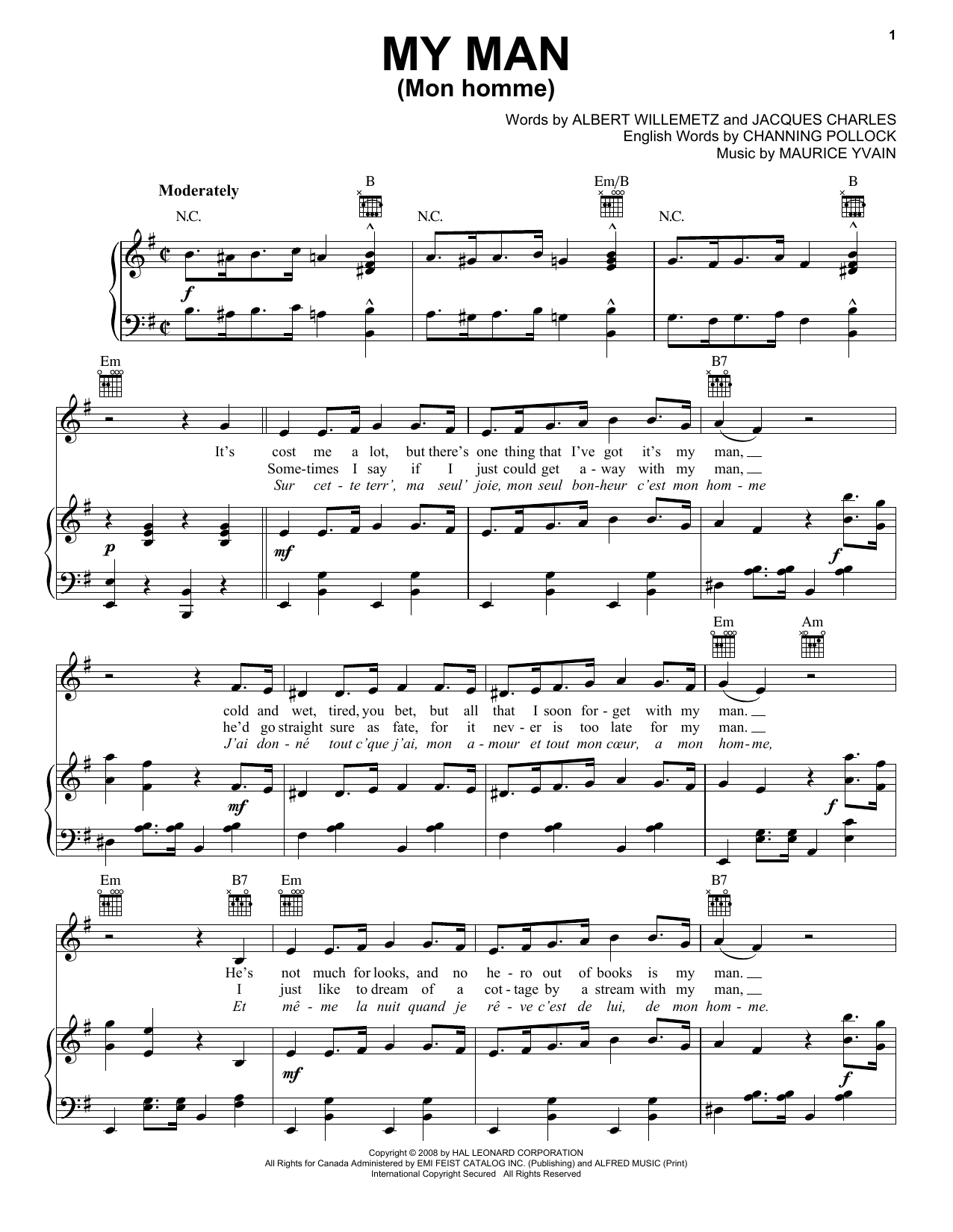 Albert Willemetz My Man (Mon Homme) Sheet Music Notes & Chords for Accordion - Download or Print PDF