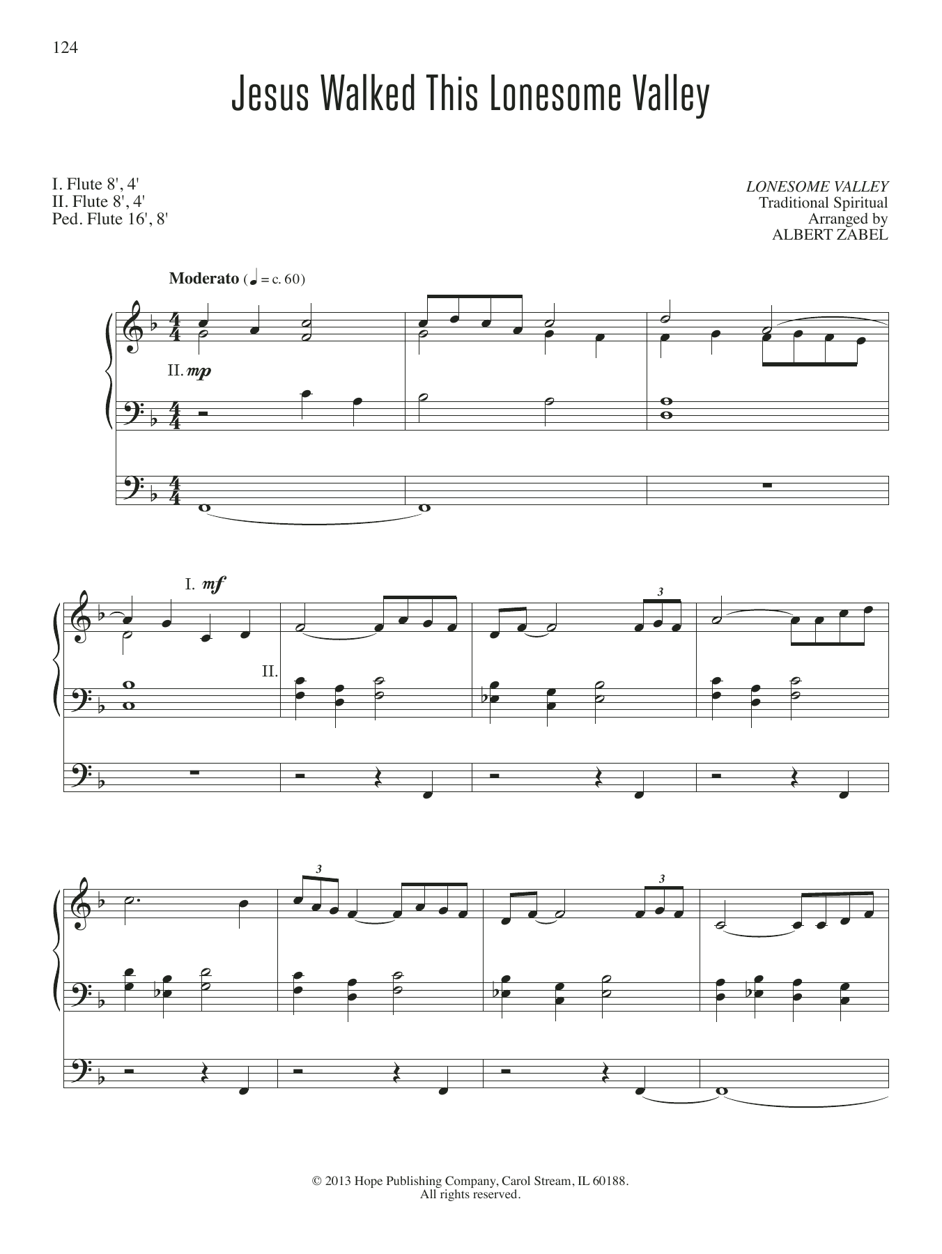 Albert Zabel Jesus Walked This Lonesome Valley Sheet Music Notes & Chords for Organ - Download or Print PDF