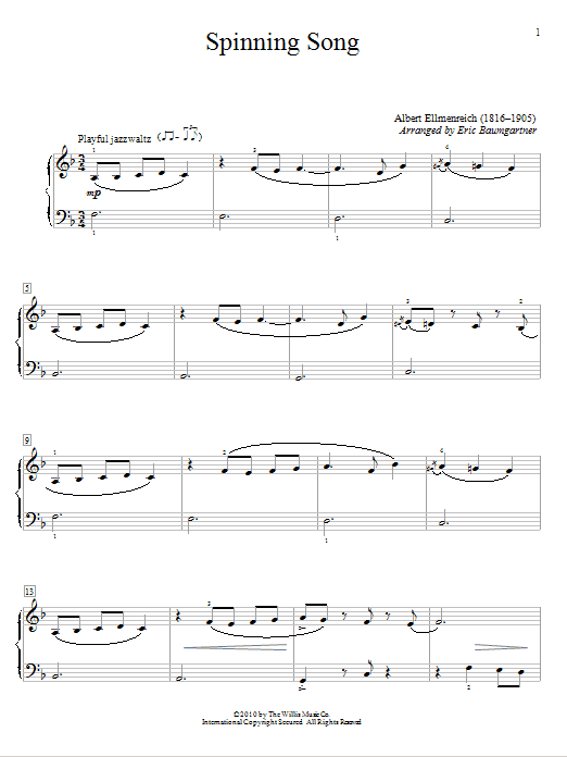 Preview Albert Ellmenreich Spinning Song Classical sheet music, notes and chords for Educational Piano, SKU: 74961 Spinning Song sheet music