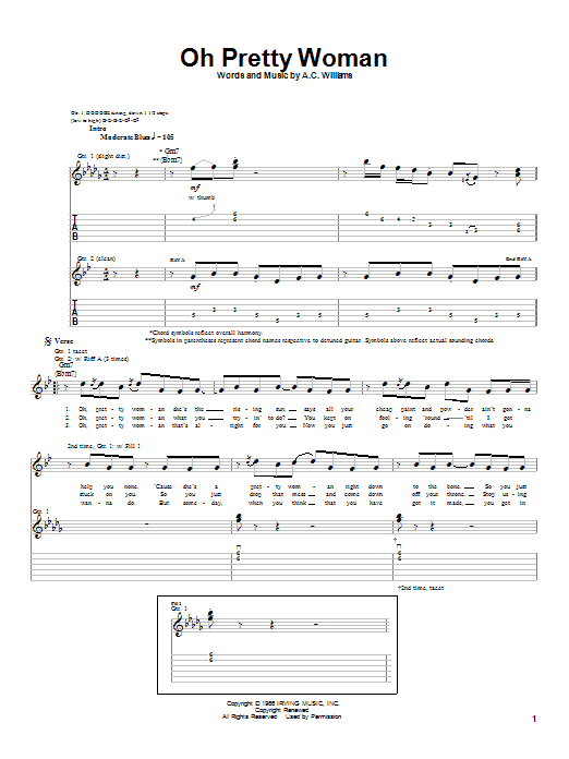 Preview Albert King Oh Pretty Woman Rock sheet music, notes and chords for Guitar Tab, SKU: 21990 Oh Pretty Woman sheet music