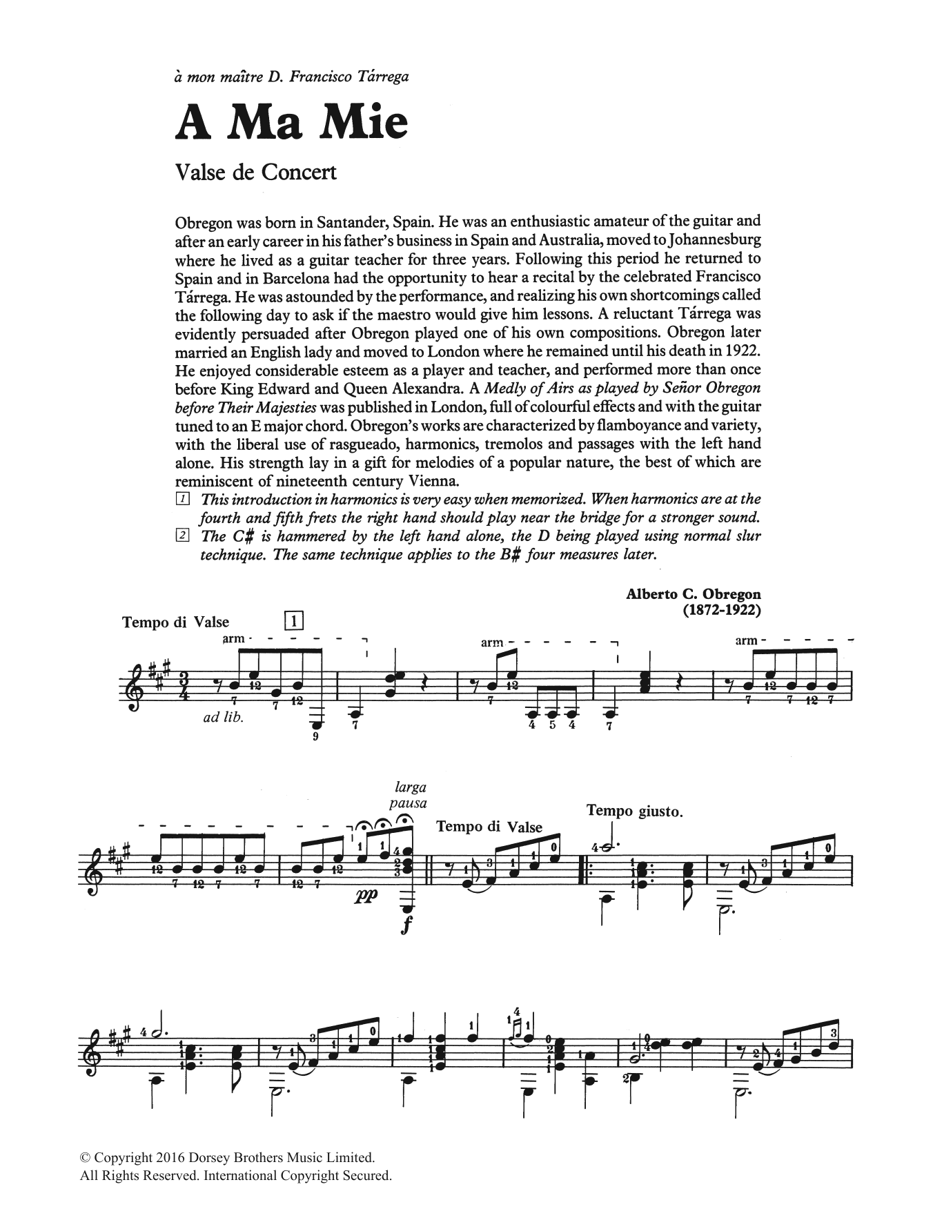 Alberto C. Obregon A Ma Mie Sheet Music Notes & Chords for Guitar - Download or Print PDF
