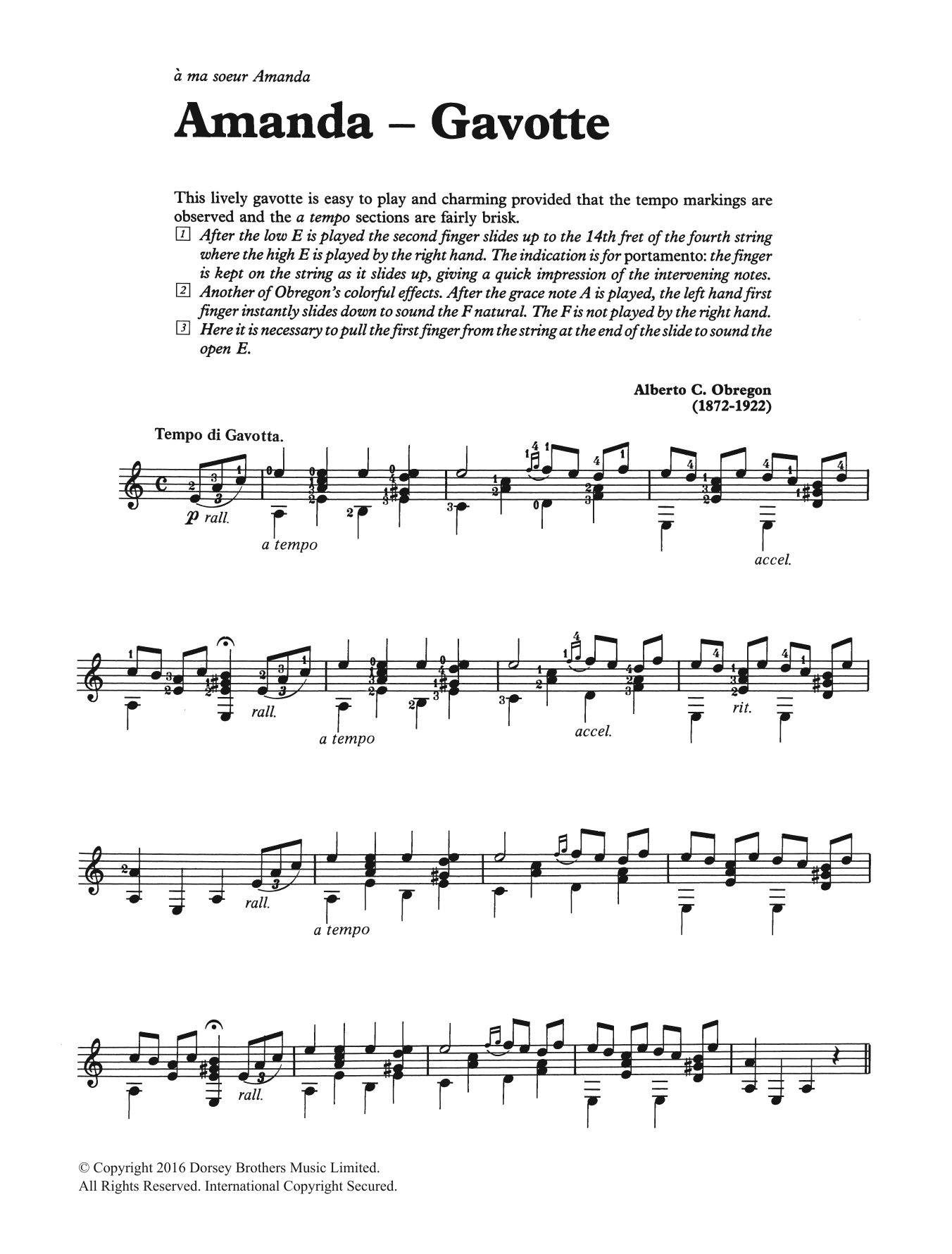 Alberto C. Obregon Amanda - Gavotte Sheet Music Notes & Chords for Guitar - Download or Print PDF