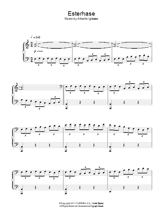 Alberto Iglesias Esterhase Sheet Music Notes & Chords for Piano - Download or Print PDF